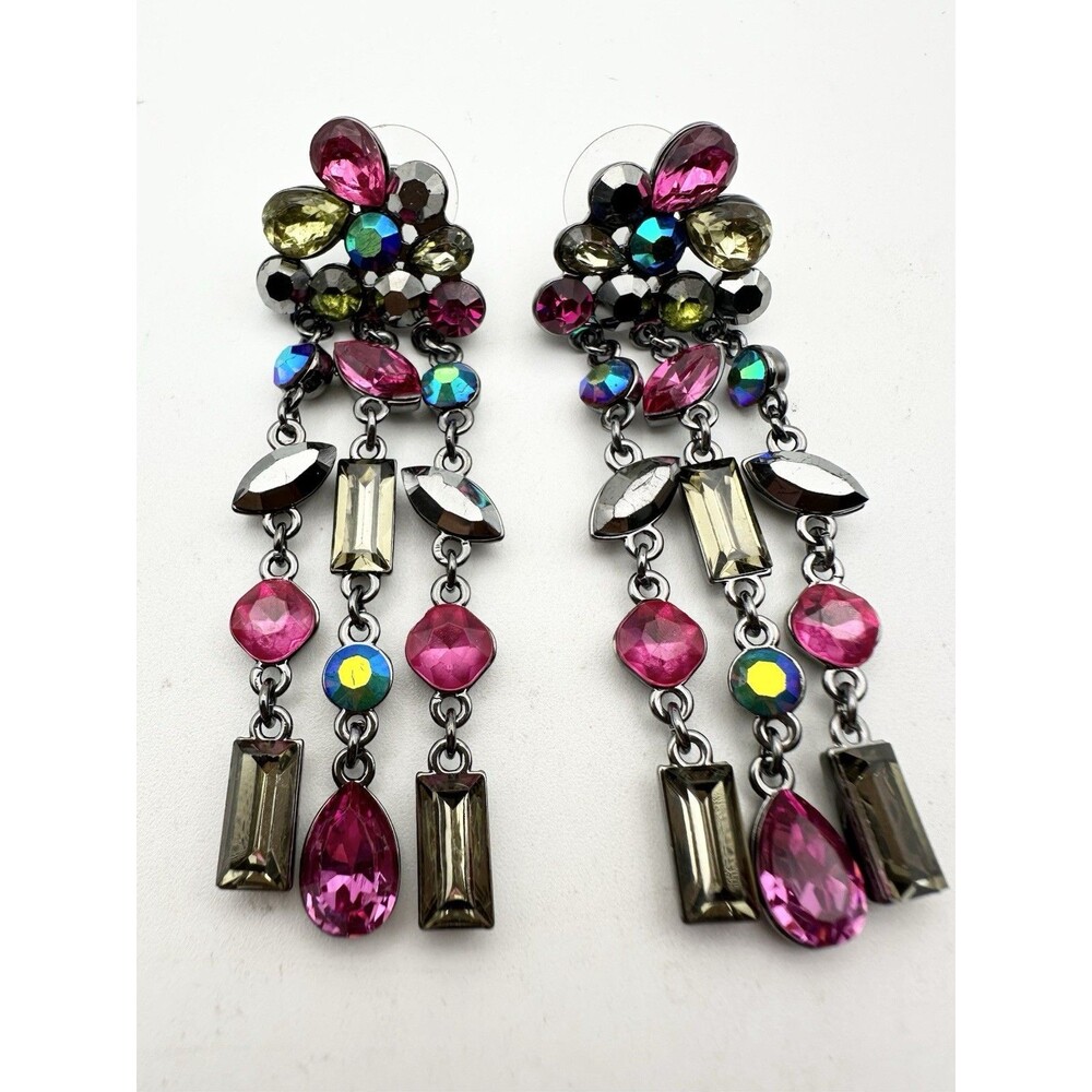 Multicolor Rhinestone Chandelier Earrings Statement Pierced